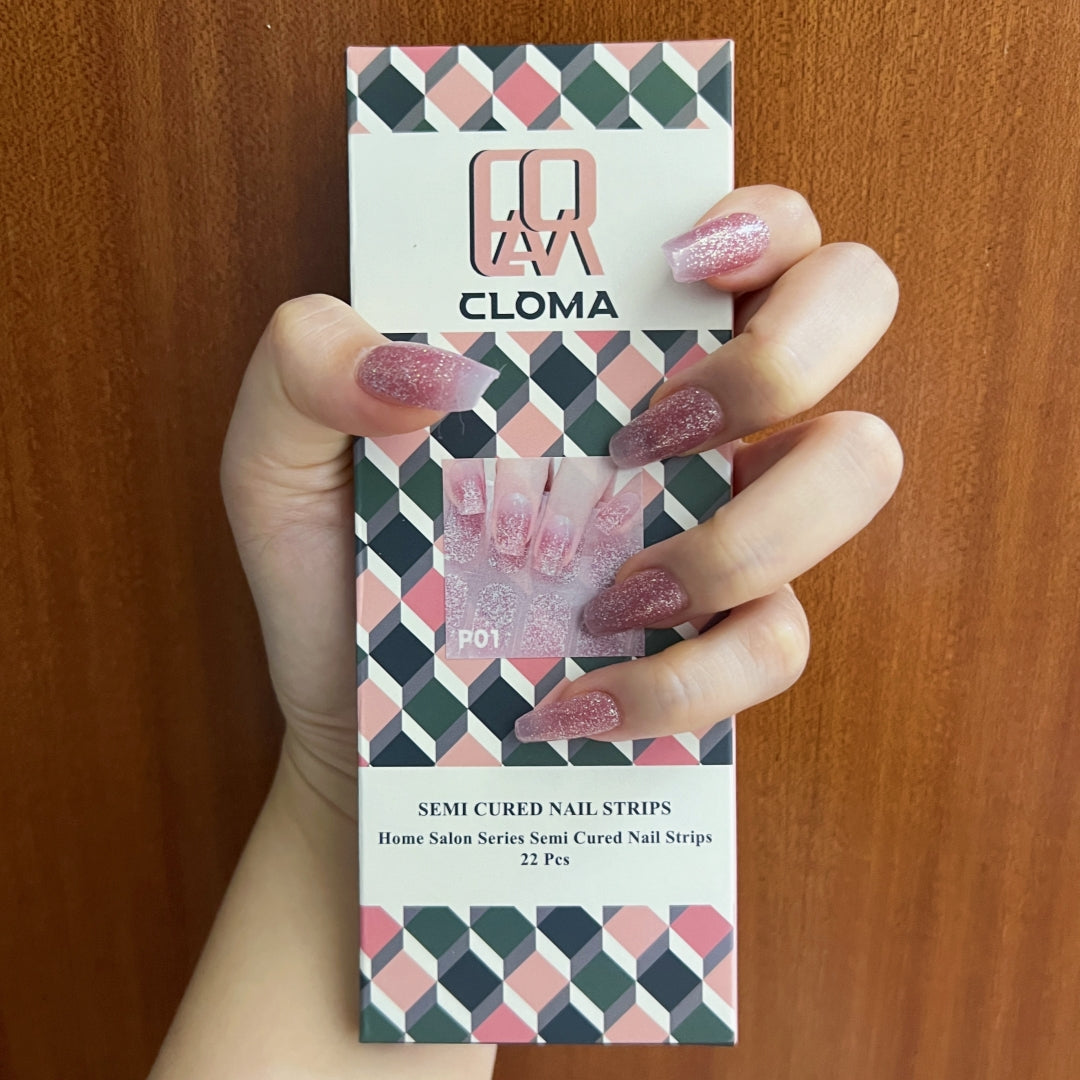 Cloma Semi Cured UV Nail Strips Pink Series P01